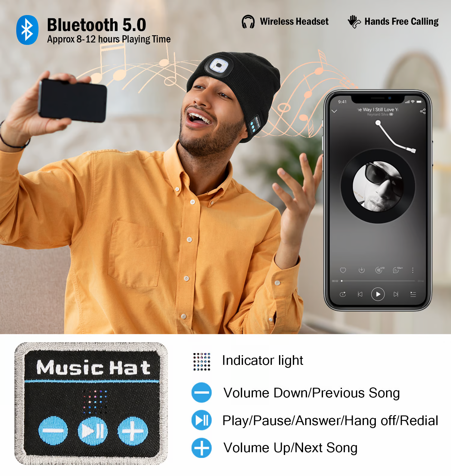 Bluetooth Mütze mit LED-Licht